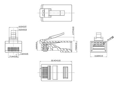 Cabeus 8P8C-C6 Коннектор RJ-45 под витую пару, категория 6 , универсальный.<br>Чертеж разъема.