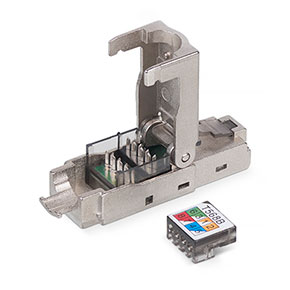 Нажмите на фото для увеличения Cabeus 8P8C-SH-C6+ -TWP Коннектор с фиксатором кабеля и колпачком RJ-45(8P8C) под витую пару, категория 6, 6a, 7